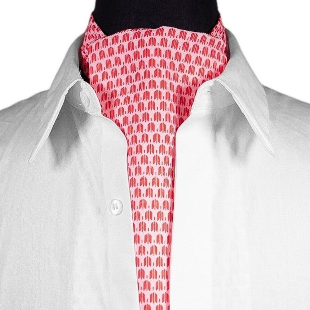 Mens Ascot Cravat Red Micro Print Geometric Classic Formal Wedding Necktie Scarf